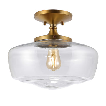 Marfa 14" Glass/Iron Farmhouse Modern LED Flush Mount - JONATHAN Y